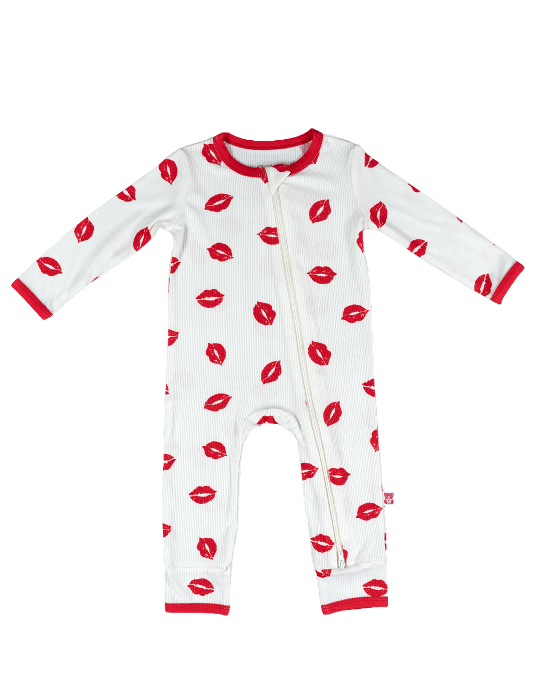 Ribbed Zippered Romper (Kisses)