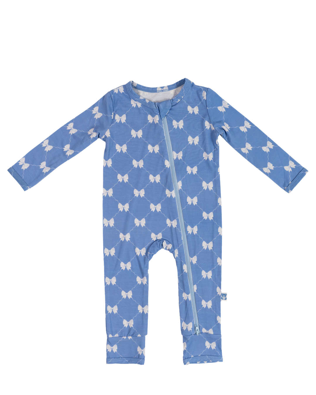 Zippered Romper (Blue Bows)